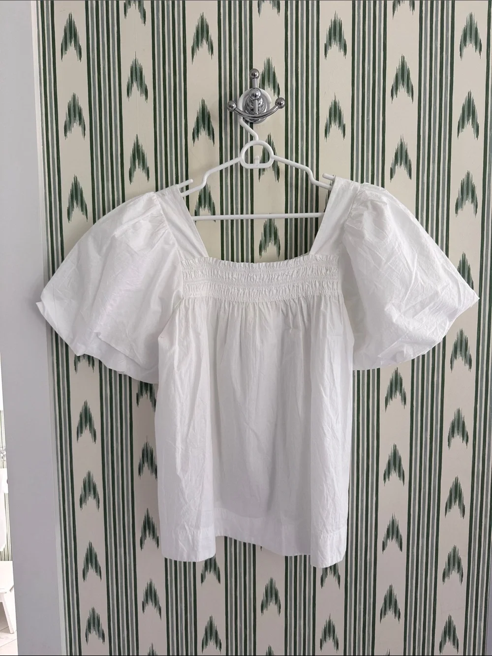 Anthropologie White Square Neck Puff Sleeve Top